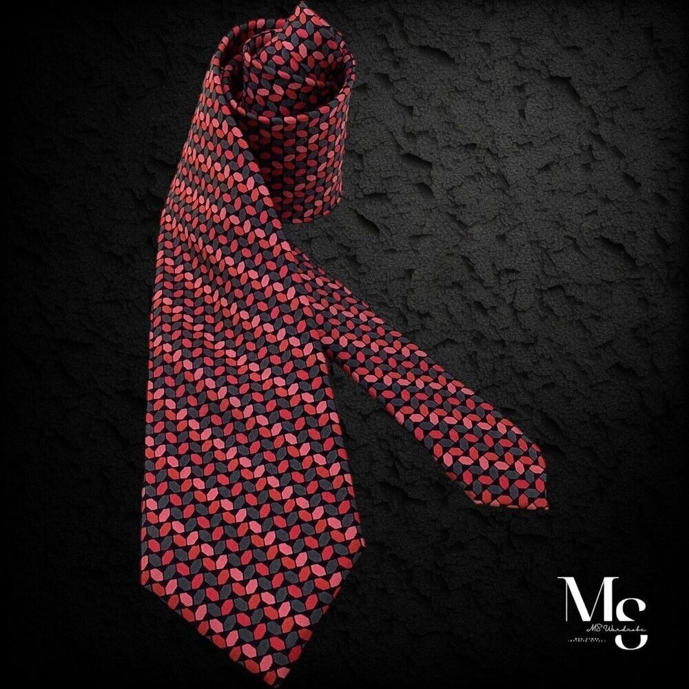 THE METROPOLITAN MUSEUM OF ART Red Geometric Luxury Silk Tie W:3.25" EX COND